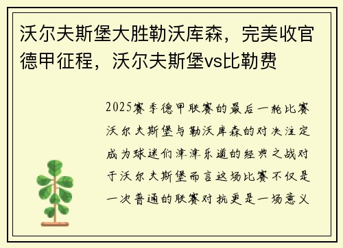 沃尔夫斯堡大胜勒沃库森，完美收官德甲征程，沃尔夫斯堡vs比勒费