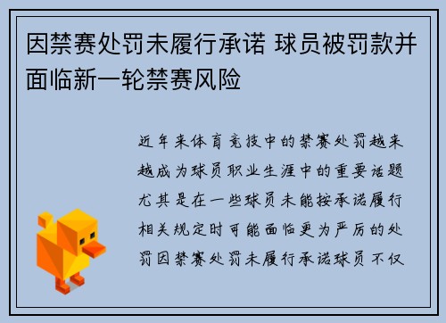 因禁赛处罚未履行承诺 球员被罚款并面临新一轮禁赛风险