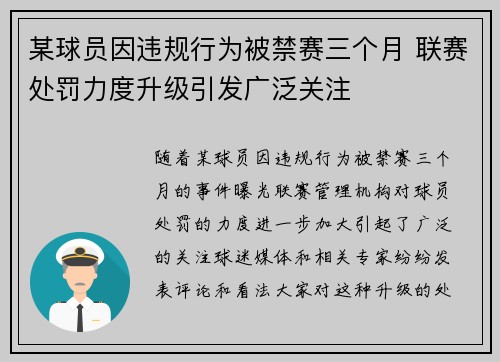 某球员因违规行为被禁赛三个月 联赛处罚力度升级引发广泛关注